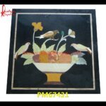 Squared Black Marble Table Top With Handwork Of Inlay