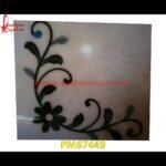 Flower And Leaf Inlay On White Marble Floor Tile