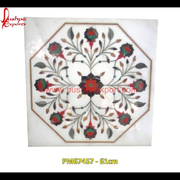 Red Flower Inlay White Marble Square Table Top PM67457 - 61cm white marble inlay table tops,travertine mosaic medallion,taj mahal inlay stones,stone wood inlay,stone inlay work,stone inlay table tops,stone inlay furniture,stone inlay flooring.jpg