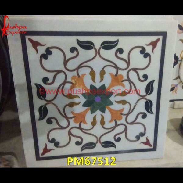 White Marble Floor Tile With Motif Inlay Work PM67512 pietra dura furniture,pietra dura for sale,pietra dura dining table,pietra dura cabinet,pietra dura box,pietra dura art,mughal pietra dura,mosaic marble medallions,metal inlay in s.jpg