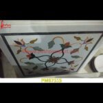 Flower And Leaf Motif Inlay Table Top Of White Marble