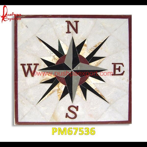 Silver Compass Inlay Compass Pietra Dura White Marble Floor Tile Silver Furniture, White ...