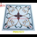 Red Flower Inlay White Marble Tile