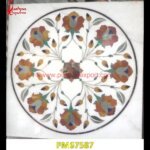 White Marble Square Tile With Inlay Work