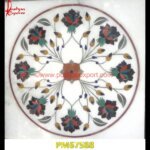 Orange Flower Inlay White Marble Square Tile