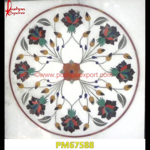 Orange Flower Inlay White Marble Square Tile PM67588 stone for inlay,pietre dure,pietra dura table,pietra dura,marble medallions,marble inlay tables,marble inlay,marble floor medallions,brass inlay marble tile,white marble inlay tabl.jpg