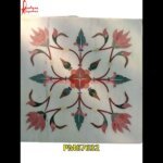 Red Flower And Green Leaves White Marble Tile