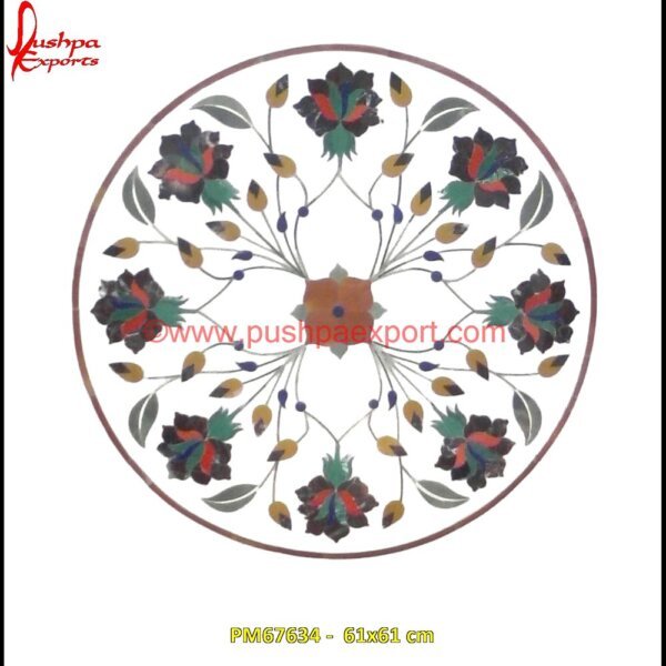 Flower And Leaves Motif Inlay White Marble Table Top PM67634 -  61x61 cm marble inlay tiles,marble inlay table tops,marble inlay panel,marble inlay medallion,marble inlay handicrafts,marble inlay furniture,marble inlay flooring italy,marble inlay floor,.jpg