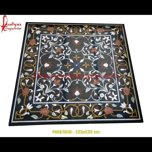 Handicraft Inlay Work Black Marble Square Tile PM67640 - 122x122 cm marble inlay floor,marble inlay elephant,marble inlay dining table,marble inlay desk,marble inlay design,marble inlay crafts,marble inlay coffee table,marble inlay coasters,marble.jpg