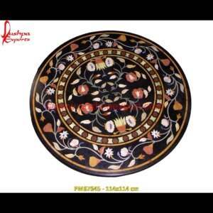 Round Black Marble Floral Inlay Round Table Top