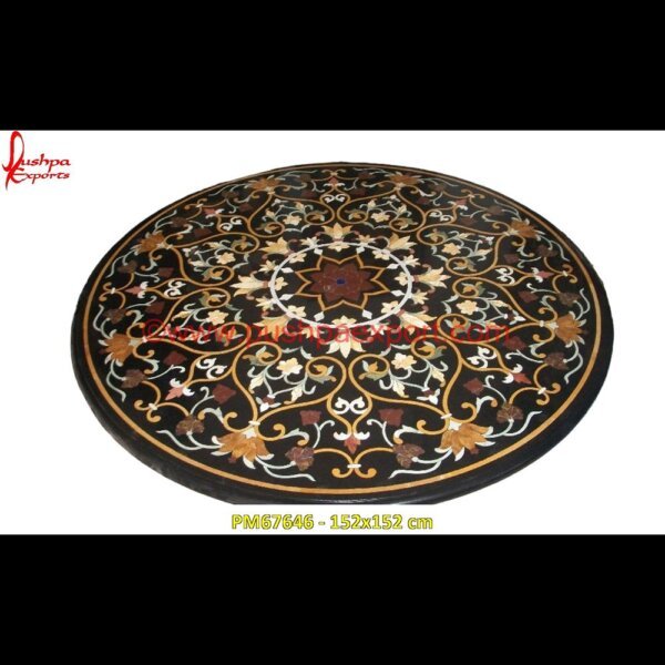 Round Floral Inlay Black Marble Medallion PM67646 - 152x152 cm stone for inlay,pietre dure,pietra dura table,pietra dura,marble medallions,marble inlay tables,marble inlay,marble floor medallions,brass inlay marble tile,white marble inlay tabl.jpg