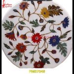 Round White Marble Table Top With Inlay