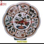 Round Floral Pichakari White Marble Table Top