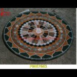 Round Floral Pichakari Green Marble Table Top