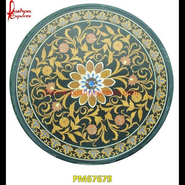 Black Marble Floral Inlaid Round Shaped Medallion PM67679 pietra dura art,mughal pietra dura,mosaic marble medallions,metal inlay in stone,medallion marble floor decor,marble tile medallions,marble mosaic medallion,marble medallion floor.jpg