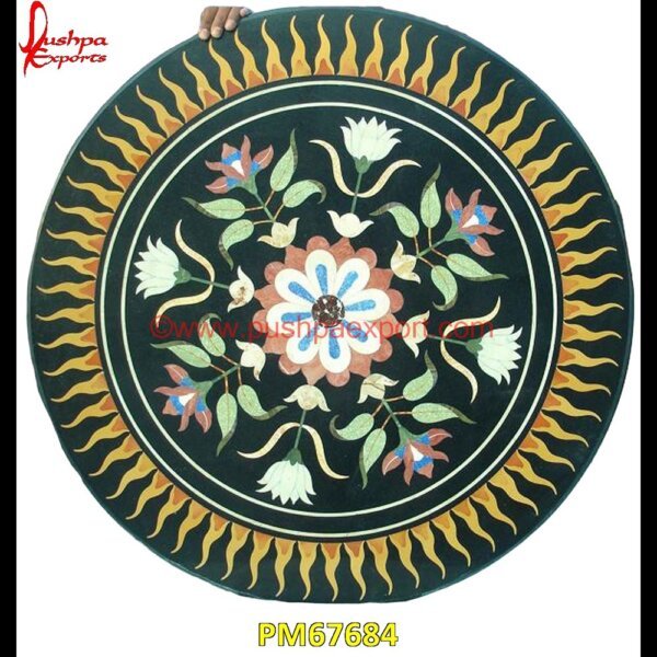 Round Black Marble Floral Pichakari Medallion PM67684 marble tile medallions,marble mosaic medallion,marble medallion floor tile,marble inlay work taj mahal,marble inlay work in jaipur,marble inlay work agra,marble inlay work,marble i.jpg