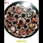 Round Black Marble Motif Inlay Table Top