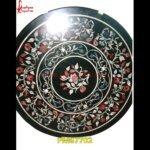 Black Marble Round Floral Inlaid Table Top