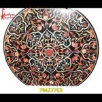 Floral Inlay Work Round Black Marble Table Top