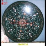 Black Marble Geometric Inlaid Round Table Top