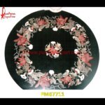 Flower Inlaid Black Marble Round Table Top