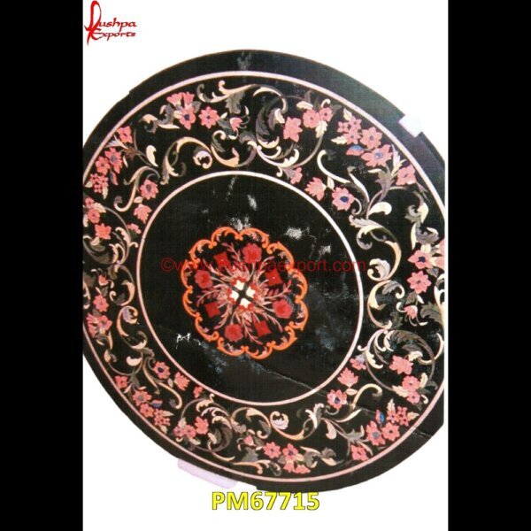 Black Marble Stone Round Medallion PM67715 pietre dure,pietra dura table,pietra dura,marble medallions,marble inlay tables,marble inlay,marble floor medallions,brass inlay marble tile,white marble inlay table tops,travertin.jpg