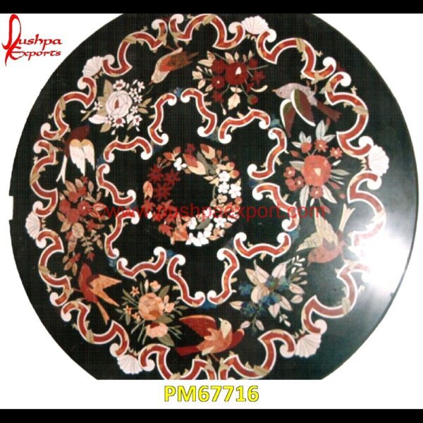 Black Marble Round Table Top With Inlay PM67716 pietra dura table,pietra dura,marble medallions,marble inlay tables,marble inlay,marble floor medallions,brass inlay marble tile,white marble inlay table tops,travertine mosaic med.jpg