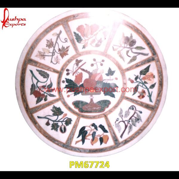 White Marble Inlay Round Table Top PM67724 travertine mosaic medallion,taj mahal inlay stones,stone wood inlay,stone inlay work,stone inlay table tops,stone inlay furniture,stone inlay flooring,stone inlay coffee table,ston.jpg