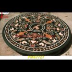 Black Marble Round Table Top With Floral Inlay