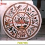 Round White Marble Round Table Top With Inlay Work