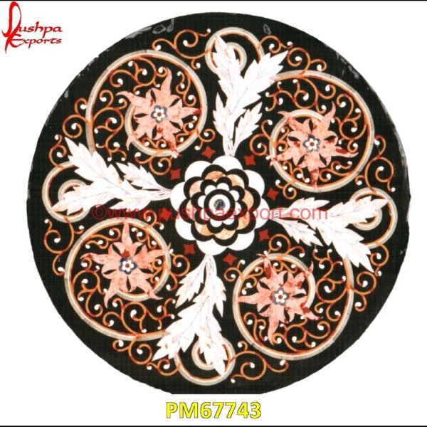 Black Marble Round Medallion With Inlay Work PM67743 pietra dura for sale,pietra dura dining table,pietra dura cabinet,pietra dura box,pietra dura art,mughal pietra dura,stone inlay globe,stone for inlay,pietre dure,pietra dura table.jpg