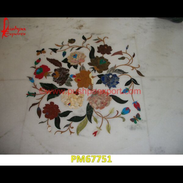 Flower Inlay Round Marble Floor Medallion PM67751 pietre dure,pietra dura table,pietra dura,marble medallions,marble inlay tables,marble inlay,marble floor medallions,brass inlay marble tile,white marble inlay table tops,travertin.jpg