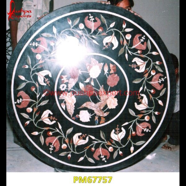 Round Black Marble Table Top With Inlay Of Flower PM67757 marble floor medallions,brass inlay marble tile,white marble inlay table tops,travertine mosaic medallion,taj mahal inlay stones,stone wood inlay,stone inlay work,stone inlay table.jpg