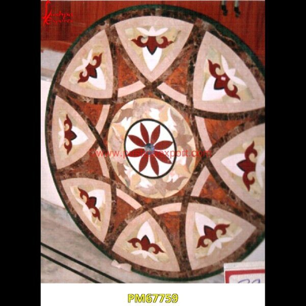 Geometric Pattern Inlay Marble Stone Round Table Top PM67759 white marble inlay table tops,travertine mosaic medallion,taj mahal inlay stones,stone wood inlay,stone inlay work,stone inlay table tops,stone inlay furniture,stone inlay flooring.jpg