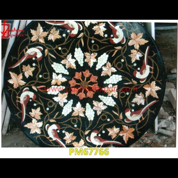 Flower Motif Black Marble Stone Round Table Top PM67766 stone inlay flooring,stone inlay coffee table,stone inlay art,stone floor inlays,pietra dura technique,pietra dura taj mahal,pietra dura table top,pietra dura mosaic,pietra dura ma.jpg