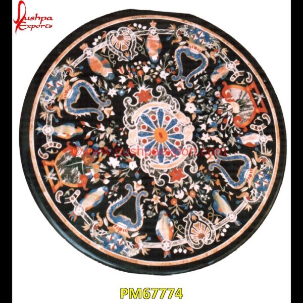 Motif Inlay Round Black Marble Table Top PM67774 pietra dura marble table tops,pietra dura inlays,pietra dura india,pietra dura in india,pietra dura furniture,pietra dura for sale,pietra dura dining table,pietra dura cabinet,piet.jpg