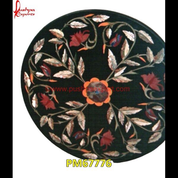 Round Shaped Black Marble Inlay Table Top PM67776 pietra dura india,pietra dura in india,pietra dura furniture,pietra dura for sale,pietra dura dining table,pietra dura cabinet,pietra dura box,pietra dura art,mughal pietra dura,mo.jpg