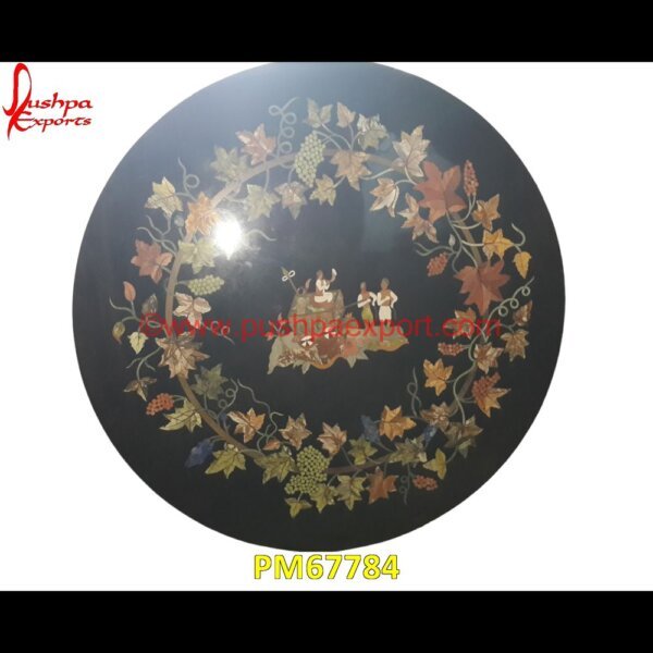 Painting Inlay Round Black Marble Table Top PM67784 mughal pietra dura,mosaic marble medallions,metal inlay in stone,medallion marble floor decor,marble tile medallions,marble mosaic medallion,marble medallion floor tile,marble inla.jpg