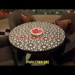 Geometric Pattern White Marble Round Table Top