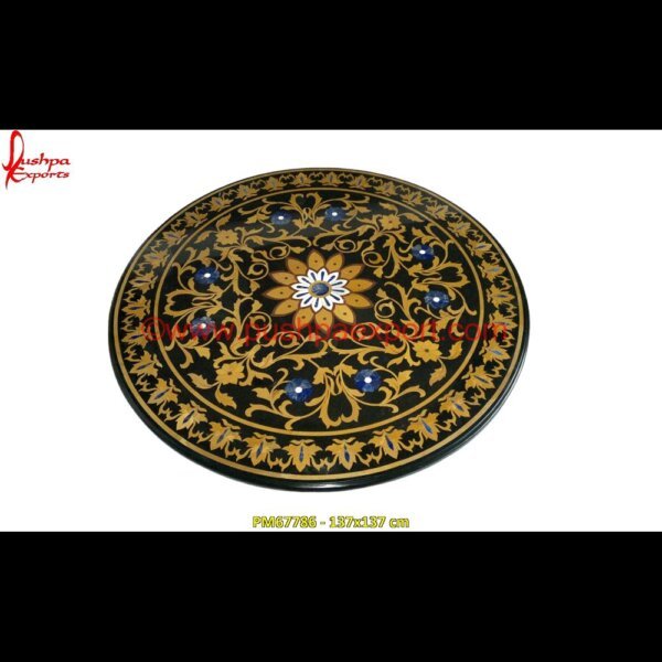 Jaisalmer Stone Inlay Black Marble Round Table Top PM67786 - 137x137 cm medallion marble floor decor,marble tile medallions,marble mosaic medallion,marble medallion floor tile,marble inlay work taj mahal,marble inlay work in jaipur,marble inlay work ag.jpg