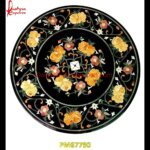 Inlay Round Black Marble Stone Table Top