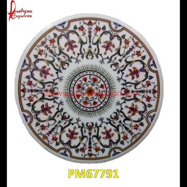 Flower And Leaves Motif Inlay Round White Marble Table Top PM67791 marble inlay work in jaipur,marble inlay work agra,marble inlay work,marble inlay tray,marble inlay tiles,marble inlay table tops,marble inlay panel,marble inlay medallion,marble i.jpg