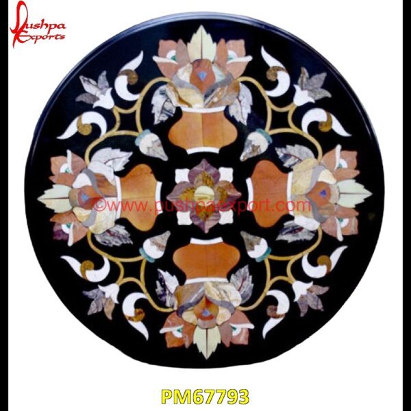 Floral Inlay Round Black Marble Medallion PM67793 marble inlay work,marble inlay tray,marble inlay tiles,marble inlay table tops,marble inlay panel,marble inlay medallion,marble inlay handicrafts,marble inlay furniture,marble inla.jpg