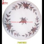 Round Shaped Inlay White Marble Table Top