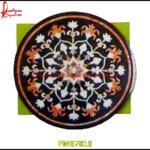 Black Marble Geometric Pichakari Round Table Top