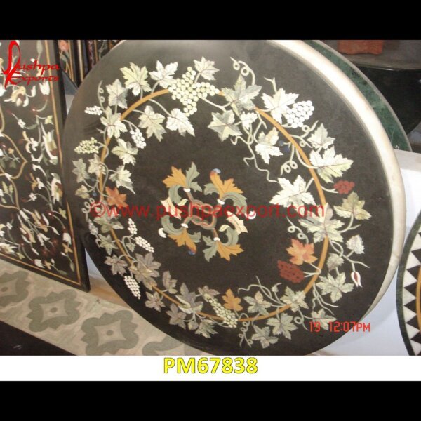 Flower Motif Inlay Black Marble Round Shaped Medallion PM67838 pietra dura taj mahal,pietra dura table top,pietra dura mosaic,pietra dura marble table tops,pietra dura inlays,pietra dura india,pietra dura in india,pietra dura furniture,pietra.jpg