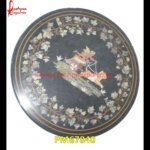 Black Marble Flower Motif Inlay Round Table Top