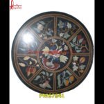 Black Marble Table Top With Floral Design Inlay