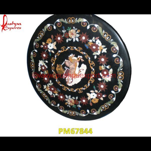 Round Shaped Inlay Black Marble Dining Table Top PM67844 pietra dura in india,pietra dura furniture,pietra dura for sale,pietra dura dining table,pietra dura cabinet,pietra dura box,pietra dura art,mughal pietra dura,stone inlay globe,st.jpg