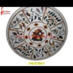 Round White Marble Pattern Inlay Table Top